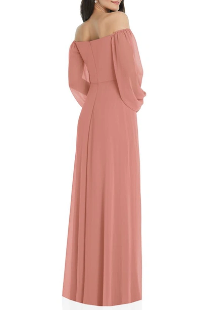 Shop Dessy Collection Convertible Neck Long Sleeve Chiffon Gown In Desert Rose