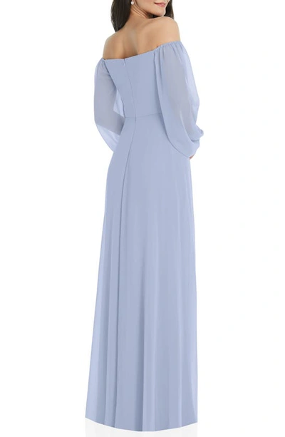 Dessy Collection Convertible Neck Long Sleeve Chiffon Gown In Sky Blue