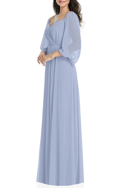 Dessy Collection Convertible Neck Long Sleeve Chiffon Gown In Sky Blue