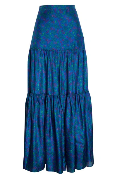 Shop Veronica Beard Serence Silk Maxi Skirt In Cobalt Multi