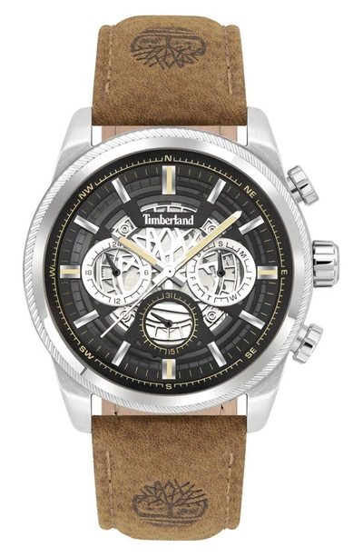 Shop Timberland Hadlock Multifunction Leather Strap Watch, 46mm In Wheat