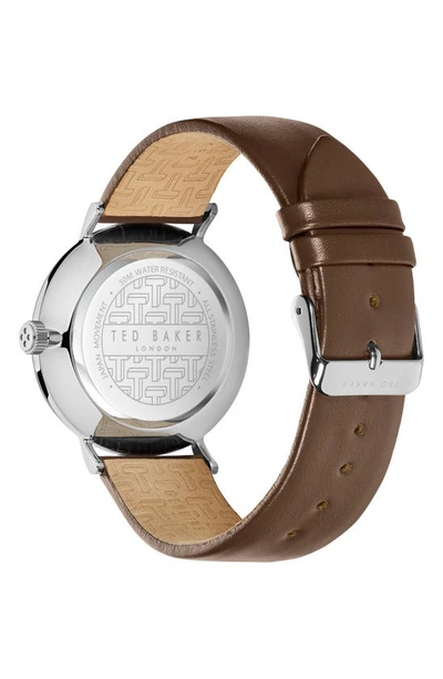 Shop Ted Baker Phylipa Gents Leather Strap Watch, 43mm In Silver/ White/ Brown