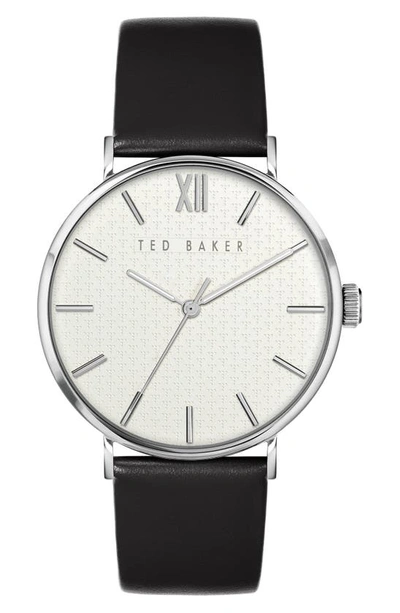 Shop Ted Baker Phylipa Gents Leather Strap Watch, 43mm In Silver/ White/ Black