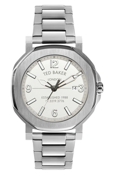Shop Ted Baker Actonn Bracelet Watch, 44mm In Silver/ White/ Silver
