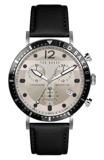 Shop Ted Baker Marteni Chronograph Leather Strap Watch, 46mm In Silver/ Cream/ Black