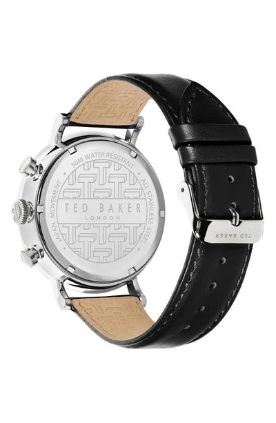 Shop Ted Baker Marteni Chronograph Leather Strap Watch, 46mm In Silver/ Cream/ Black
