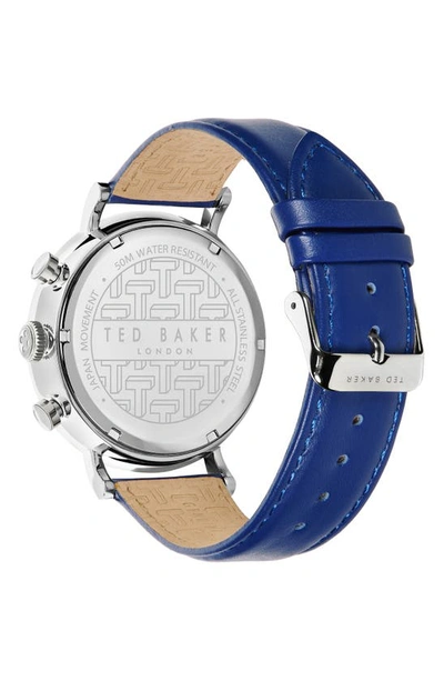 Shop Ted Baker Marteni Chronograph Leather Strap Watch, 46mm In Silver/ Blue/ Blue