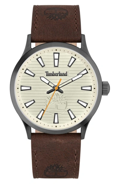 Shop Timberland Trumbull Leather Strap Watch, 45mm In Brown Dark