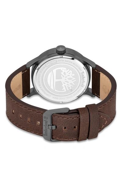 Shop Timberland Trumbull Leather Strap Watch, 45mm In Brown Dark