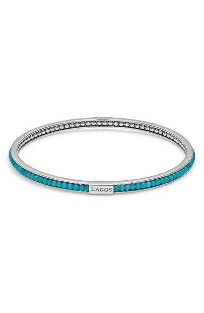 Shop Lagos Caviar Icon Beaded Bangle Bracelet In Silver/ Turquoise