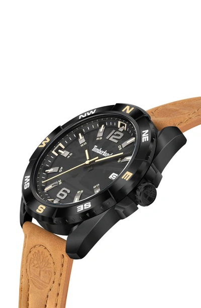 Shop Timberland Millinocket Leather Strap Watch, 45mm In Wheat