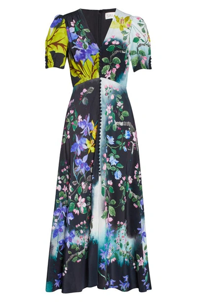 Shop Saloni Lea Print Silk Maxi Dress In Blue Magnolia Plmt