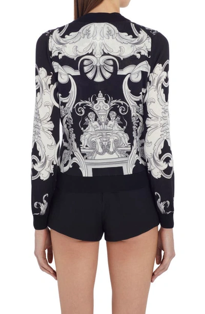 Shop Versace Barocco Print Silk Knit Cardigan In Black White
