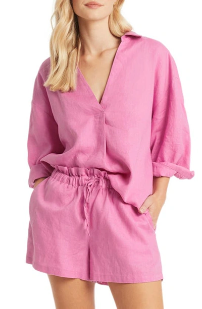 Shop Sea Level Kyotot Linen Cover-up Shirt In Pink