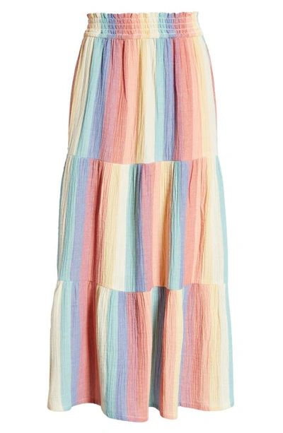 Shop Marine Layer Corrine Rainbow Stripe Tiered Maxi Skirt In Bold Rainbow Stripe