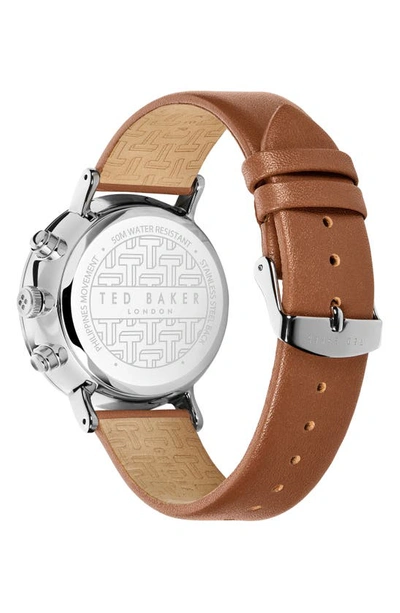Shop Ted Baker Barnett Backlight Chronograph Leather Strap Watch, 41mm In Silver/ Cream/ Tan
