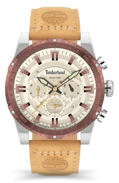 Shop Timberland Fitzwilliam Multifunction Leather Strap Watch, 46mm In Wheat