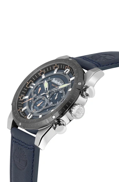 Shop Timberland Fitzwilliam Multifunction Leather Strap Watch, 46mm In Blue Dark
