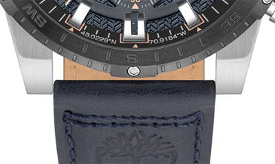 Shop Timberland Fitzwilliam Multifunction Leather Strap Watch, 46mm In Blue Dark