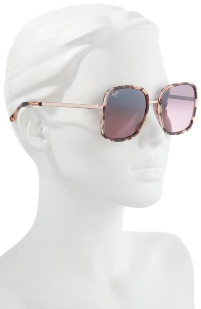 Shop Maui Jim Pua 55mm Polarized Square Sunglasses In Pink Tortoise With Rose Gold