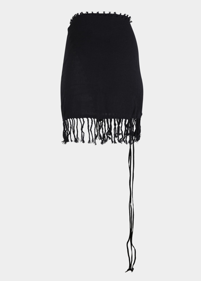 Shop Caravana Lolmakal Canvas Fringe Mini Skirt In Black