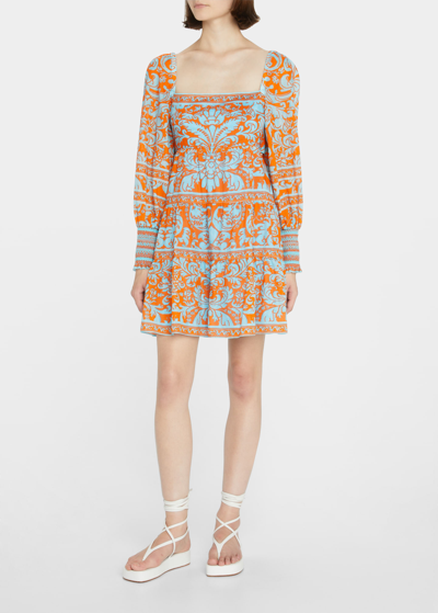 Shop Alice And Olivia Rowen Tiered Long-sleeve Babydoll Dress In Forever Yours Sie