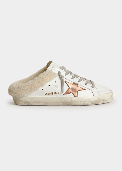 Shop Golden Goose Superstar Sabot Leather Shearling Sneakers In White/chocolate B