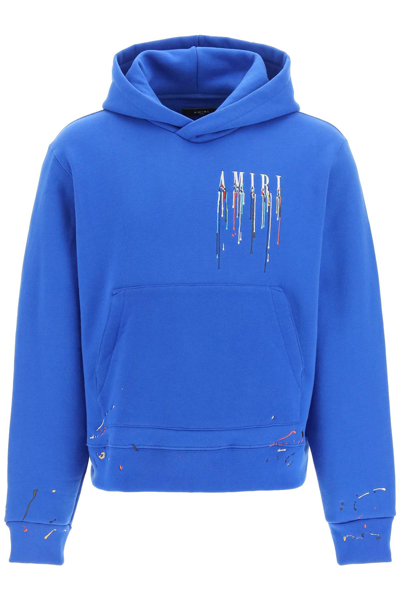 Shop Amiri Hoodie With Embroidered Paint Drop Logo In Blue