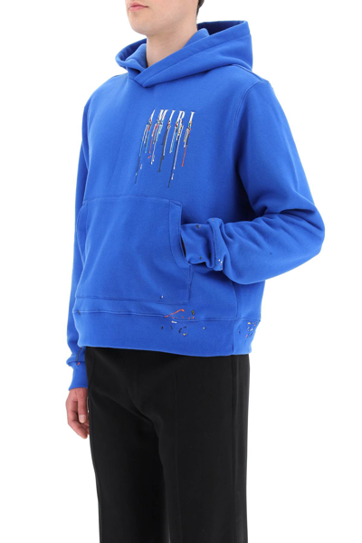 Shop Amiri Hoodie With Embroidered Paint Drop Logo In Blue