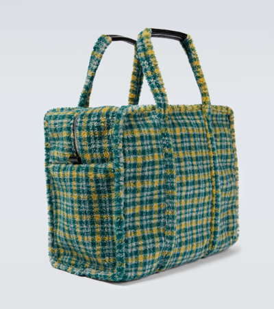 Shop Marni Large Faux Shearling Tote Bag In Sea Green/sun/black