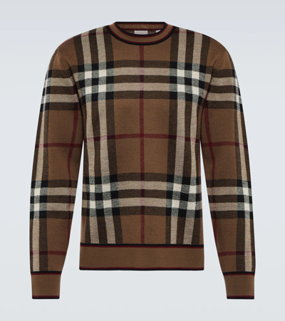 Shop Burberry Checked Wool Sweater In Birch Brown