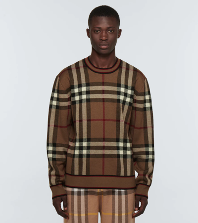 Shop Burberry Checked Wool Sweater In Birch Brown
