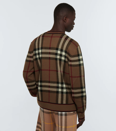 Shop Burberry Checked Wool Sweater In Birch Brown