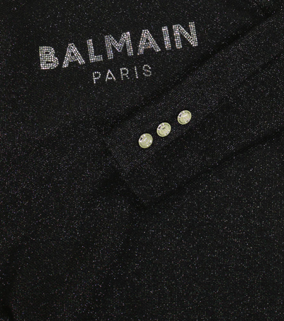 Shop Balmain Embellished Jersey Dress In 930ag-nero/argento
