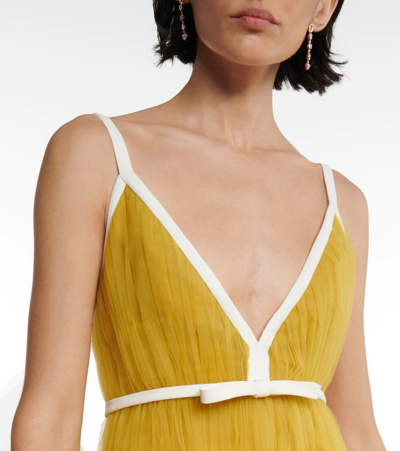Shop Giambattista Valli V-neck Ruffled Tulle Minidress In Yellow Gold