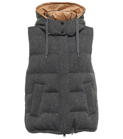 Shop Brunello Cucinelli Quilted Cashmere Vest In Piombo+almond Butter
