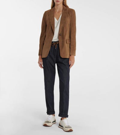 Brunello Cucinelli Embellished Tapered Jeans In Denim