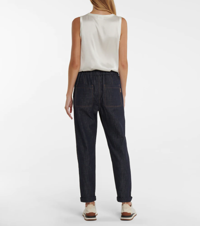 Brunello Cucinelli Embellished Tapered Jeans In Denim