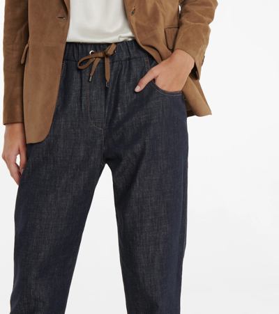 Brunello Cucinelli Embellished Tapered Jeans In Denim