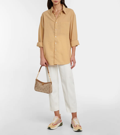 Tory Burch Good Luck Suede-trimmed Sneakers In Salmon / Olive / Sand