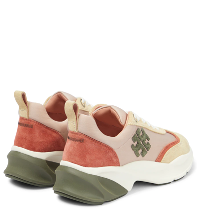 Shop Tory Burch Good Luck Suede-trimmed Sneakers In Salmon / Olive / Sand