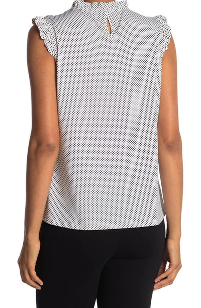 Shop Adrianna Papell Printed Ruffle High Neck Top In Ivory Black Small Dots