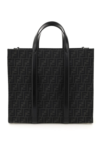 Shop Fendi Recycled Ff Jacquard Fabric Tote Bag In Black,grey