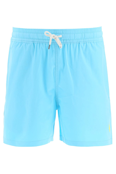 Shop Polo Ralph Lauren Pony Embroidered Swim Shorts In Light Blue