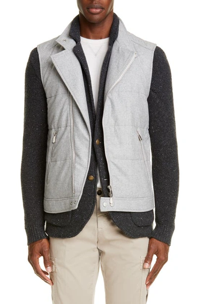 Shop Eleventy Asymmetrical Quilted Wool Blend Vest In Grey