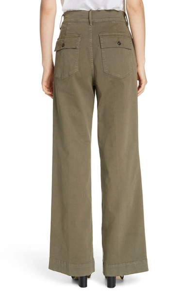 Shop Frame Pleated Wide Leg Twill Trousers In Army Green
