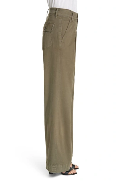 Shop Frame Pleated Wide Leg Twill Trousers In Army Green