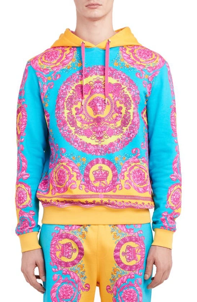 Shop Versace Multicolor Felpa Hoodie In Orange Blue