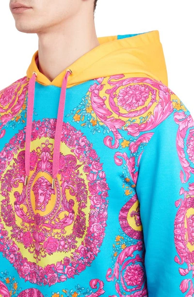 Shop Versace Multicolor Felpa Hoodie In Orange Blue