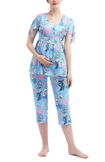 Shop Kimi And Kai Daya Floral Maternity/nursing Pajamas In Multicolored
